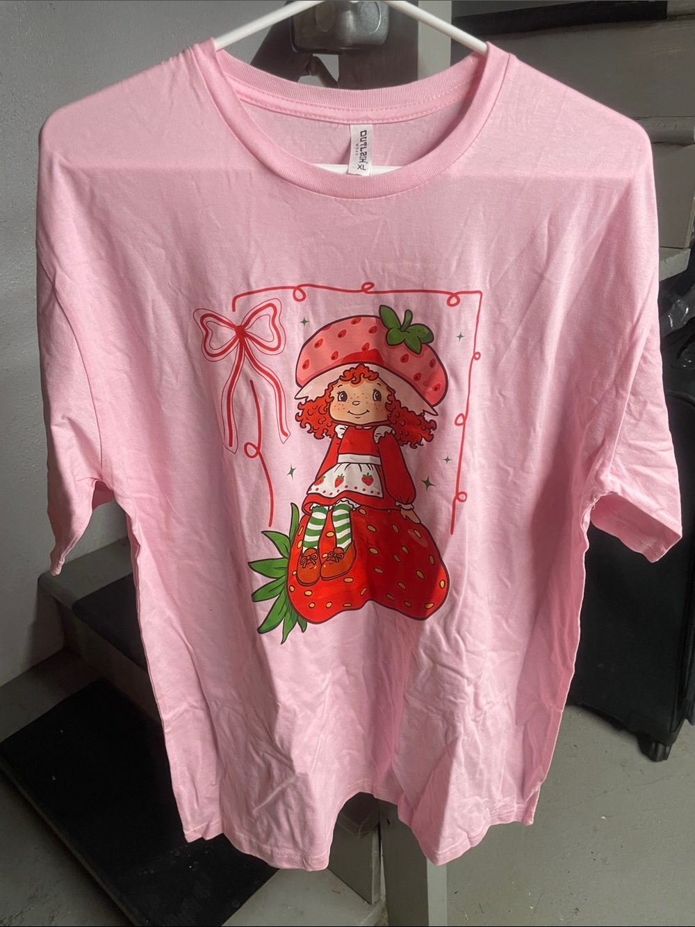 Pink Strawberry Graphic Short Sleeve Tee - Cute Girl Illustration
